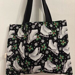 Ice Skates on Black Handmade Tote